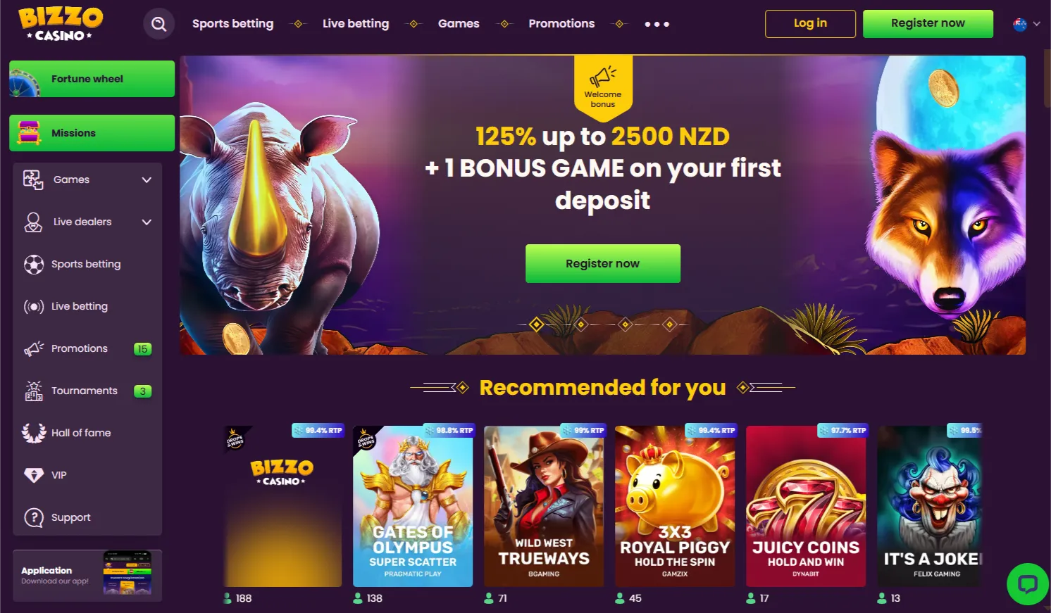 Bizzo Casino: $10 Paysafe deposit casino NZ – diverse providers and gamified rewards